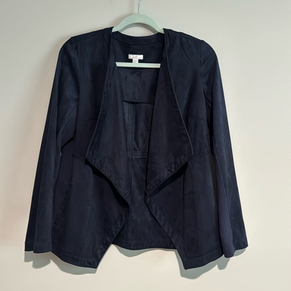 J. Jill Women’s Faux Suede‎ Open Draped Cardigan Jacket Navy Blue Size Small